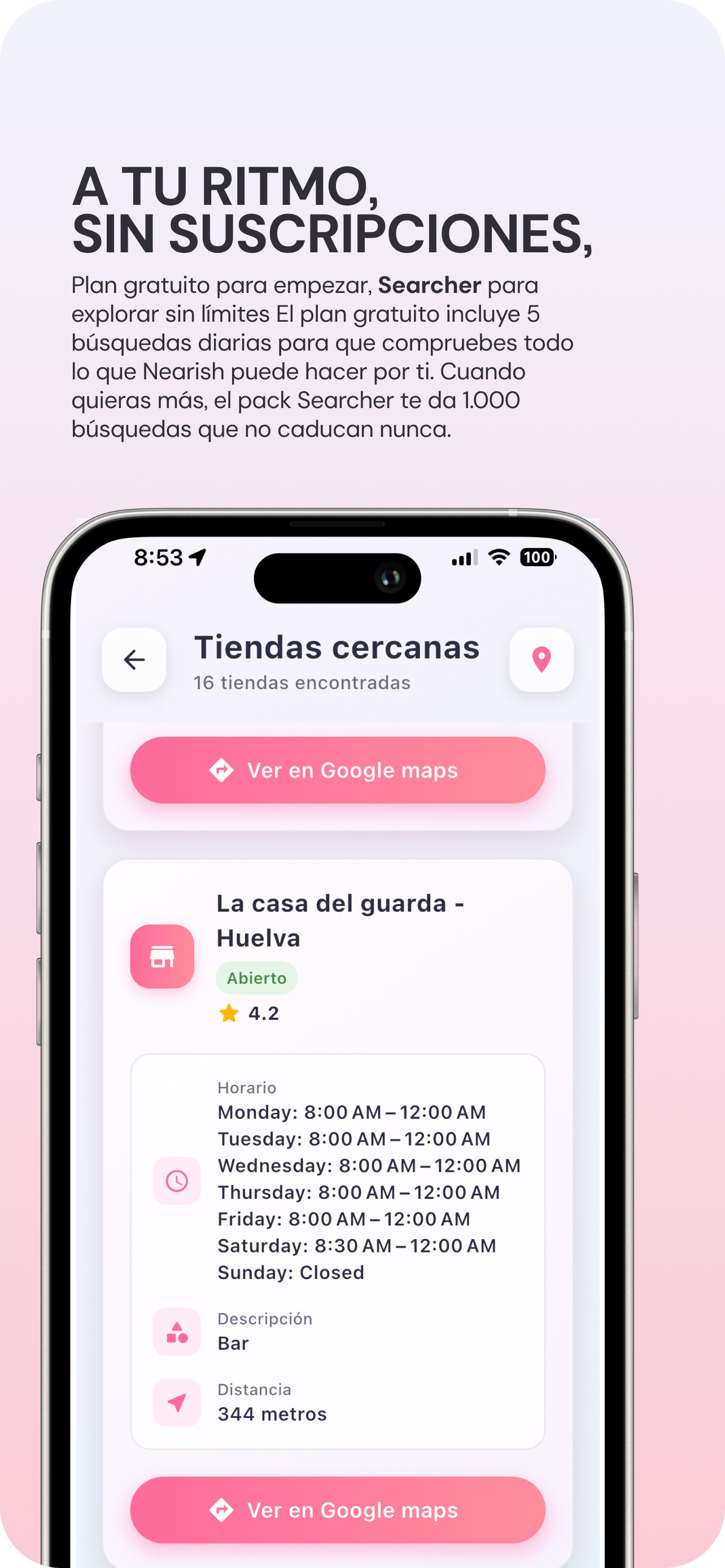 Shop details and opening hours